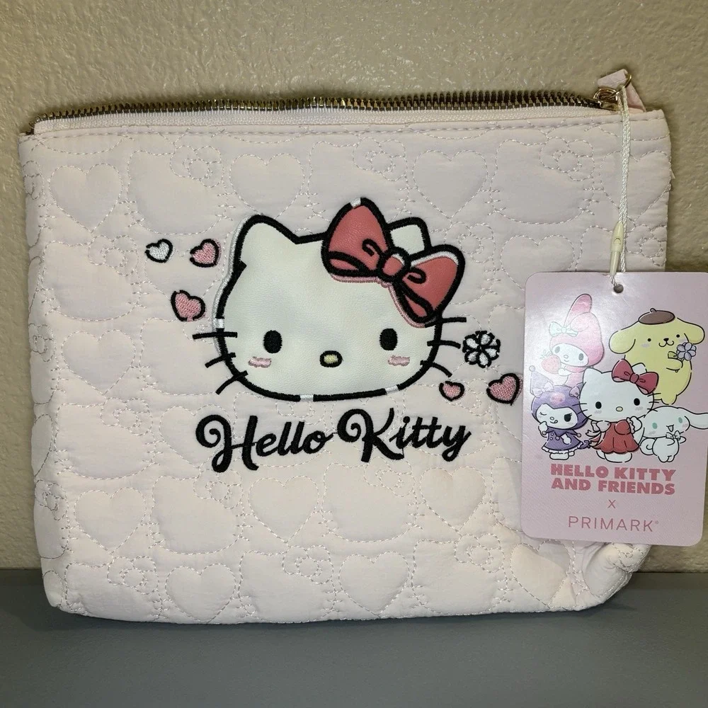Hello Kitty X Primark Pink Quilted Hearts Make Up Toiletries Bag Travel New Tag